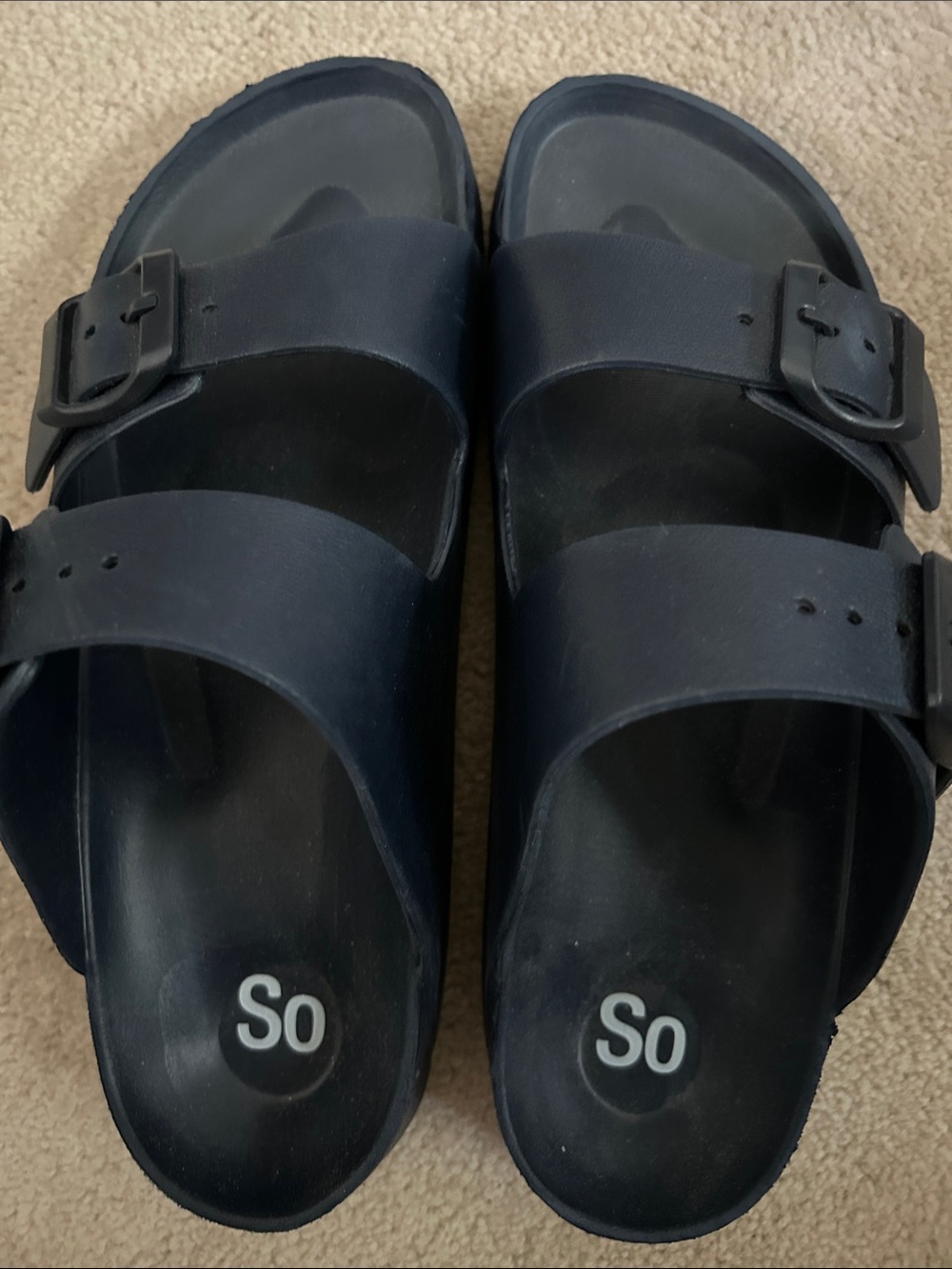 NEW SO Blue Dual-Buckle Slide Sandals Size 9